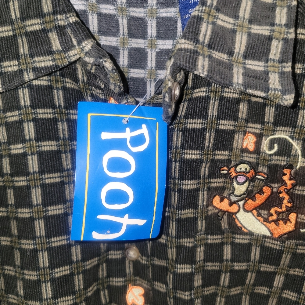 NWT Mens Sz M Pooh Disney Tigger Corduroy Shirt Olive Green - Picture 9 of 11